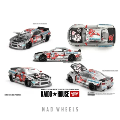 ماکت ماشین فلزی نیسان اسکای‌لاین GT-R R34 کایدو استار ریسینگ | Nissan Skyline GT-R R34 Kaido Star Racing V1 | مقیاس 1:64 - Image 7