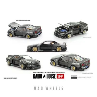 ماکت ماشین فلزی نیسان اسکای‌لاین GT-R R34 مشکی | Nissan Skyline GT-R R34 Kaido Works GREDDY V2 | KAIDO HOUSE MINI GT KHMG222 | مقیاس 1:64 - Image 7