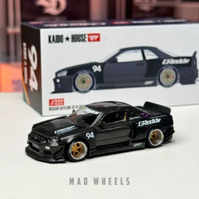 ماکت ماشین فلزی نیسان اسکای‌لاین GT-R R34 مشکی | Nissan Skyline GT-R R34 Kaido Works GREDDY V2 | KAIDO HOUSE MINI GT KHMG222 | مقیاس 1:64