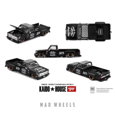 ماکت ماشین فلزی شورولت سیلورادو مشکی | Chevrolet Silverado Dually Hot Rod V1 | KAIDO HOUSE MINI GT KHMG236 | مقیاس 1:64 - Image 12