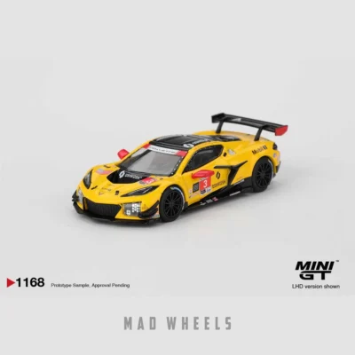 ماکت ماشین فلزی شورولت کوروت Z06 .دیتونا زرد | Chevrolet Corvette Z06 GT3.R IMSA | MINI GT 1168 | مقیاس 1:64 - Image 5