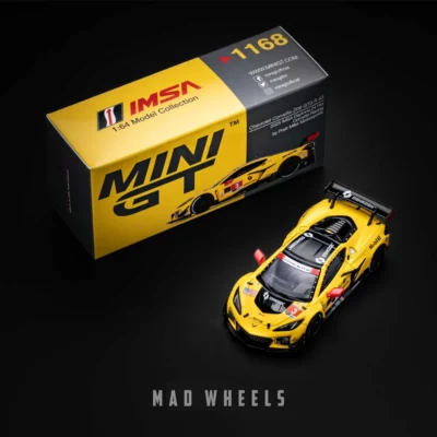 ماکت ماشین فلزی شورولت کوروت Z06 .دیتونا زرد | Chevrolet Corvette Z06 GT3.R IMSA | MINI GT 1168 | مقیاس 1:64 - Image 4