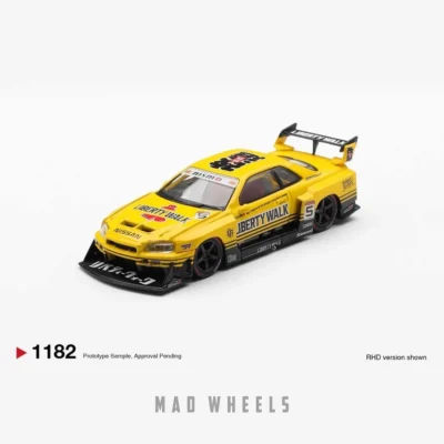 ماکت ماشین فلزی نیسان اسکای لاین R34 سوپر سیلوئت لیبرتی واک زرد | Nissan LB-ER34 Super Silhouette Skyline Sport Yellow | MINI GT 1182 | مقیاس 1:64 - Image 7