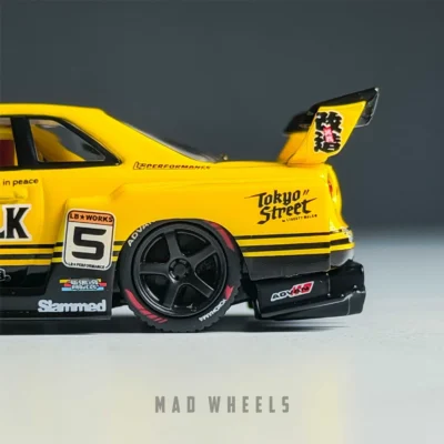 ماکت ماشین فلزی نیسان اسکای لاین R34 سوپر سیلوئت لیبرتی واک زرد | Nissan LB-ER34 Super Silhouette Skyline Sport Yellow | MINI GT 1182 | مقیاس 1:64 - Image 4