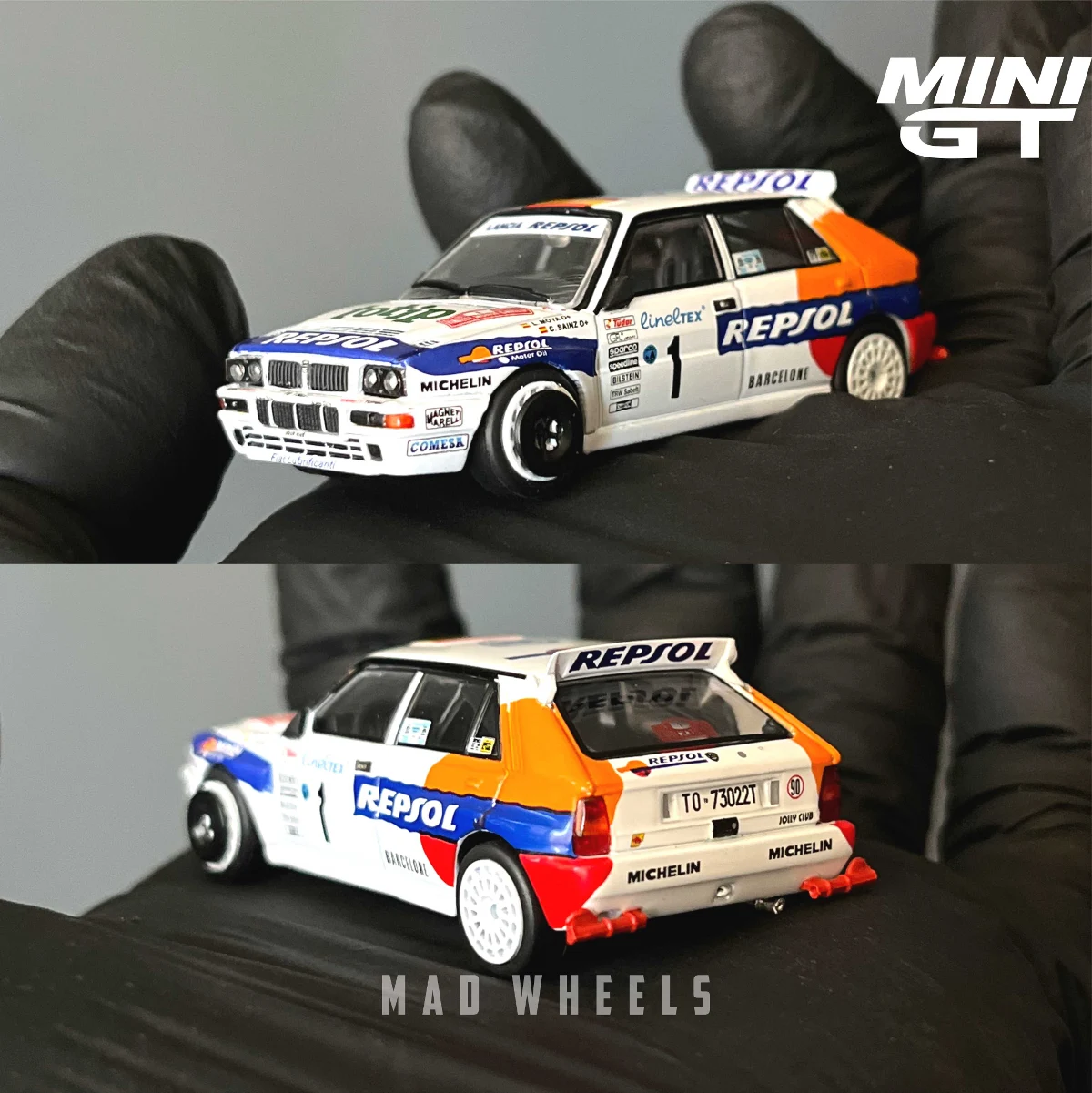 lancia-delta-hf-integrale-repsol-1 ماکت ماشین لانچیا دلتا Lancia Delta HF Integrale برند MINI GT نسخه Repsol Rally | مقیاس ۱:۶۴ - Image 1