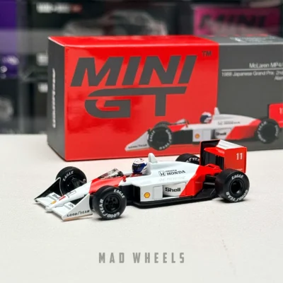ماکت ماشین فرمول یک مک‌لارن MP4/4 آلن پروست McLaren MP4/4 Alain Prost #11 برند MINI GT نسخه 1988 Japanese GP 2nd Place | مقیاس ۱:۶۴